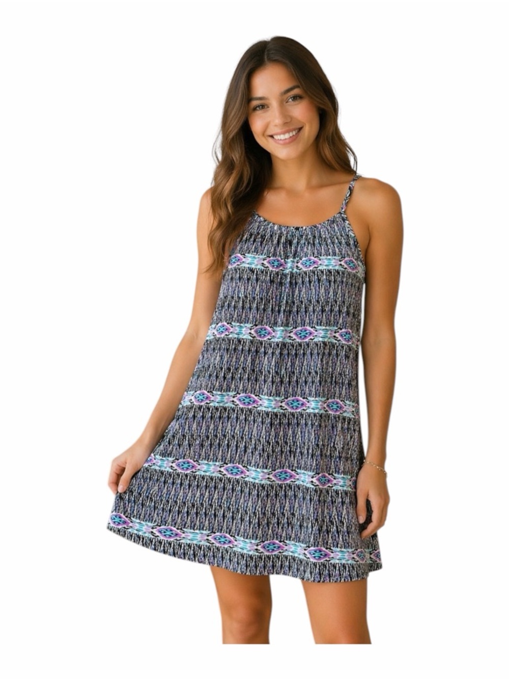 H&M Aztec Print Short Dress Size 2, Adjustable Spaghetti Straps